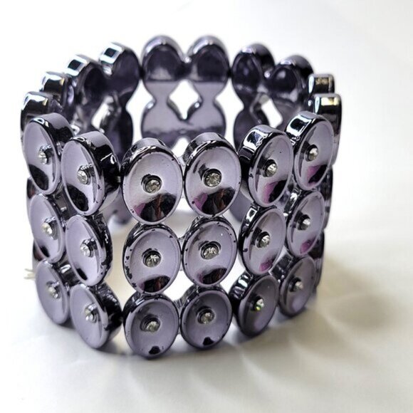 Light Hematite Tone Stretch Wide Bracelet Lightweight Stretch Bracelet - Picture 6 of 9